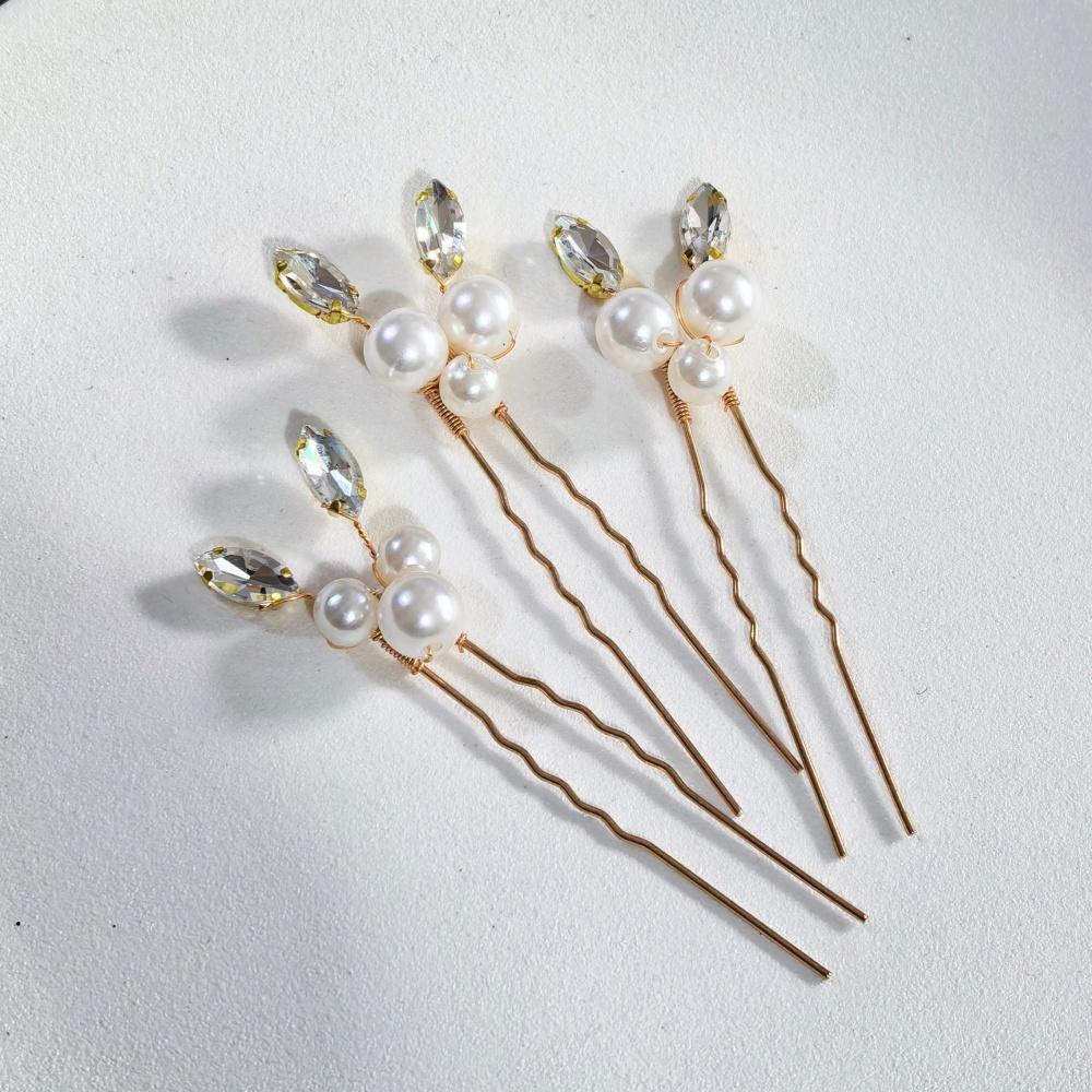 Pearl Crystal Hair Pins Comb Set Bridal Wedding Hair Accessories Handmade U-shaped Hairpins air Comb for Bridesmaids,Prom