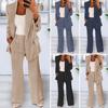 2 Pcs/Set Women Plus Size Coat Pants Set Lapel Single Button Mid Length Cardigan Long Sleeve Jacket Wide Leg High Waist Straight Trousers