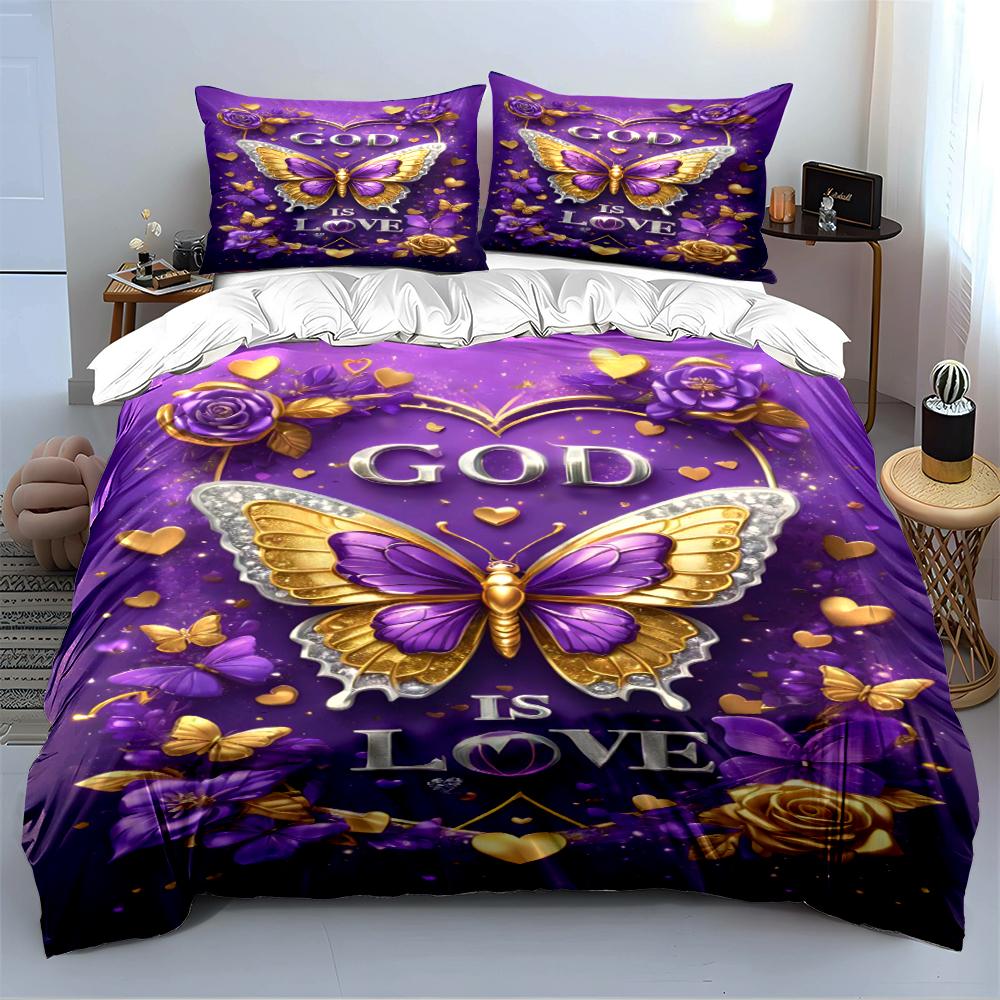 God Is Love Butterfly Bedding Set Bedding set (1 duvet cover, 2 pillowcases, duvet not included)