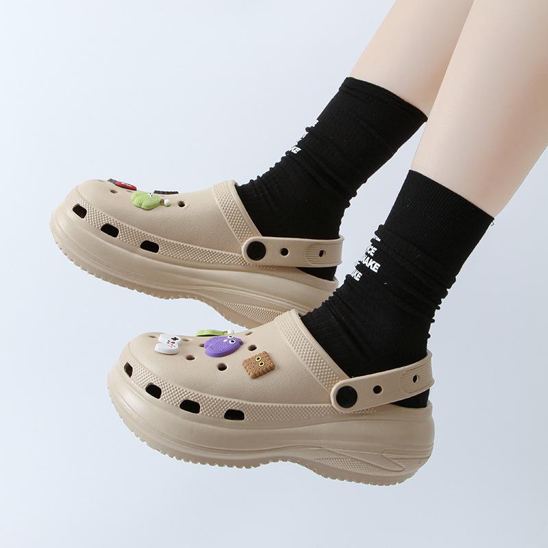 Женские сандалии на толстой подошве с отверстиями, новинка лета, увеличивающие рост, пляжные, для моря, сумка-голова, полушлепанцы женские