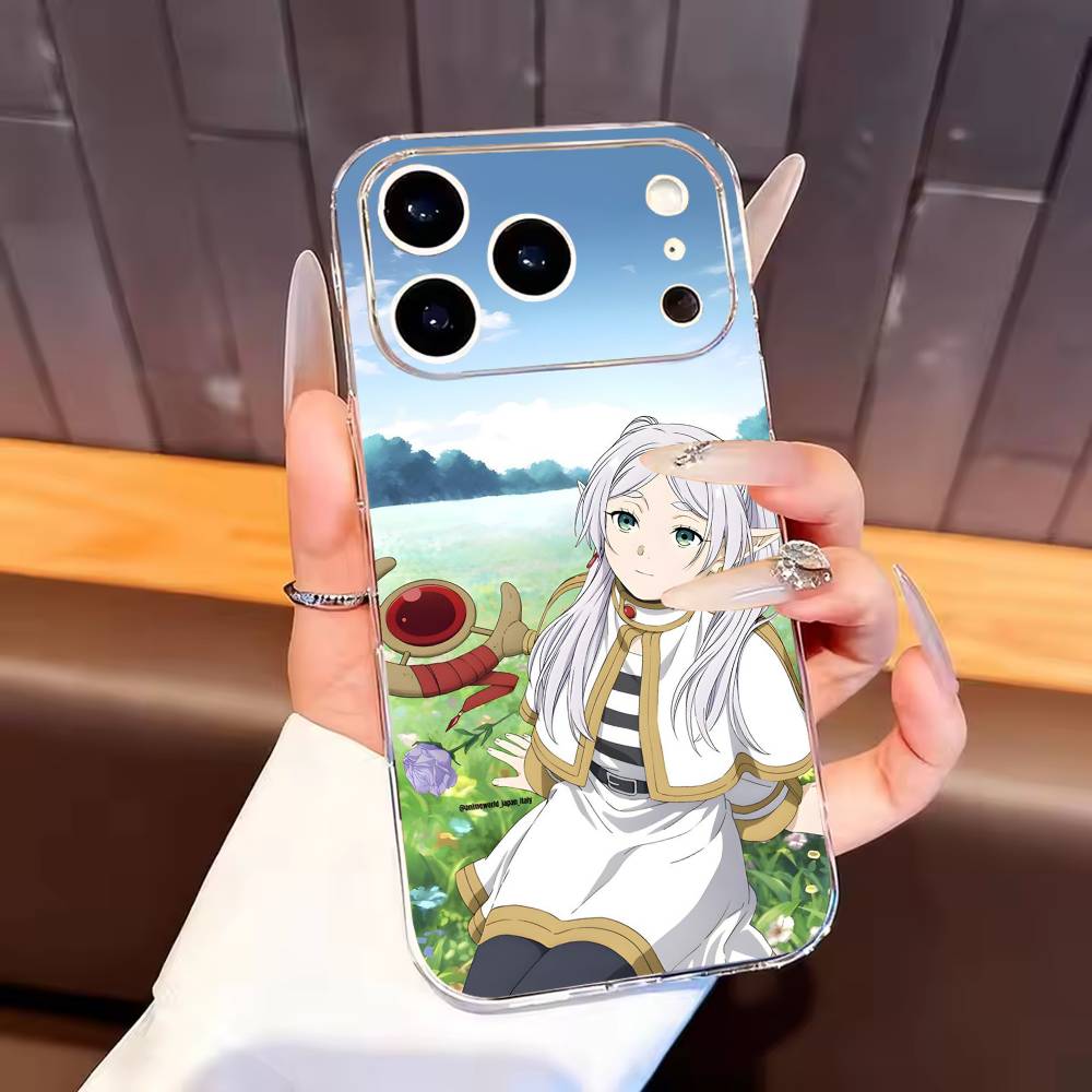 Frieren C-Cute Black Shell Phone Case For iPhone17,16,15,14,13,12,11 Plus,Pro Max Soft Transparent Cover