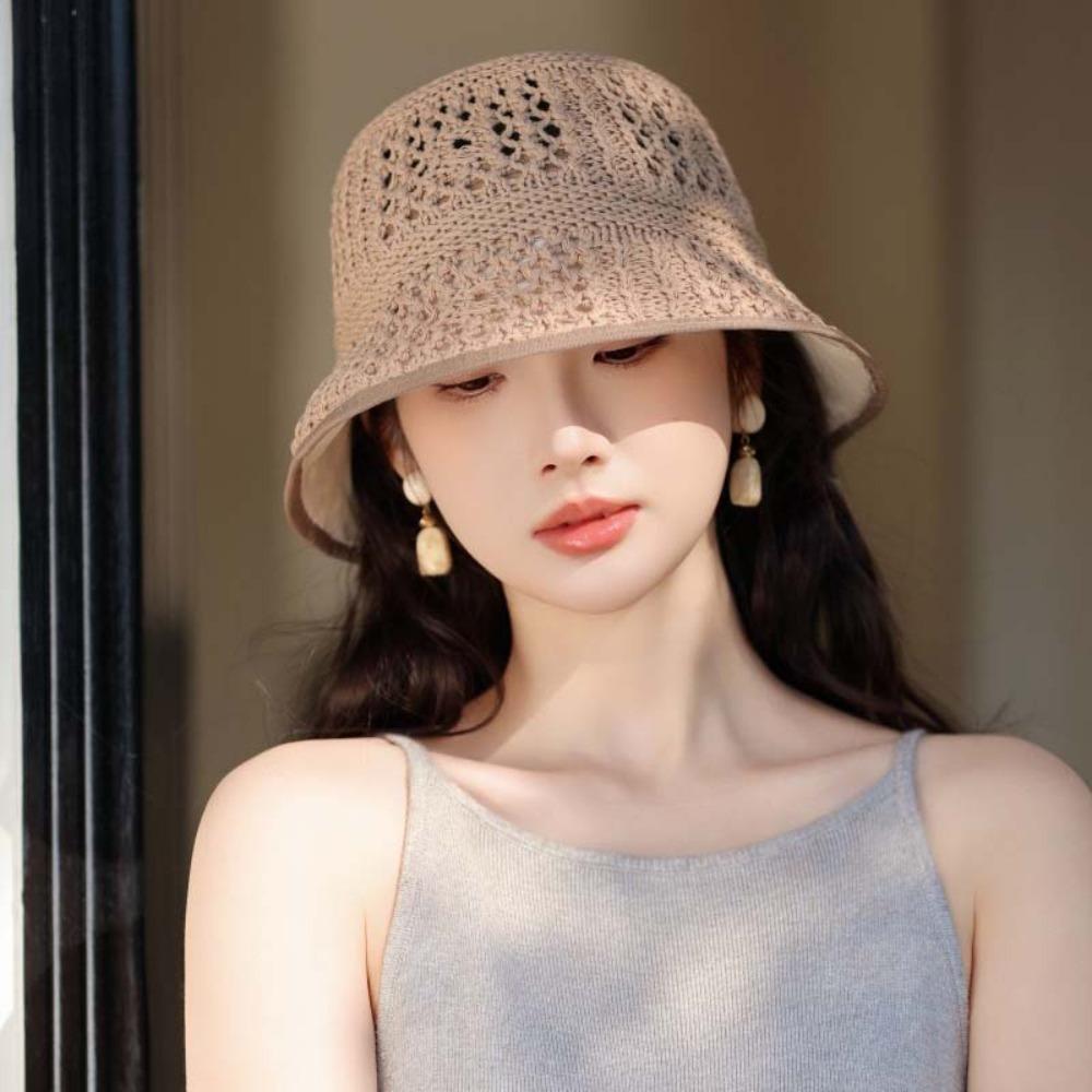 Hollow Out Knitted Bucket Hat Temperament Woven Fisherman Hat Visor Cap Sun Protection Cap Spring