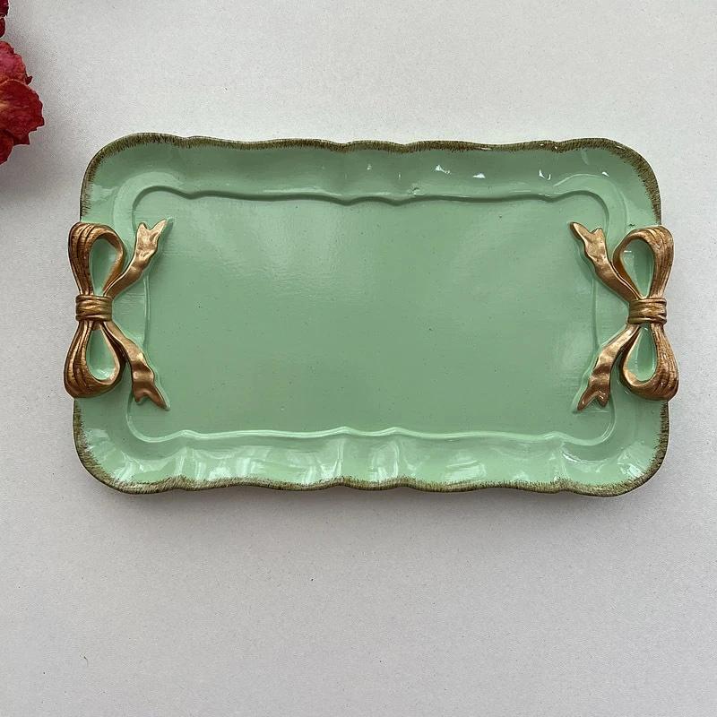 Resin Jewelry Tray with Delicate Gold Bow, Lovely Vanity Storage for Lipstick Rings Earrings Gift for Women