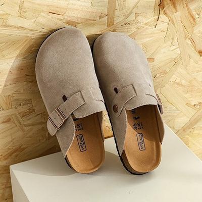 [Spot] Полностью кожаные туфли Birkenstocks для женских пар, пробковая подошва с мешковиной, увеличение высоты на половину внутри, тапочки надеваются на одну педаль снаружи