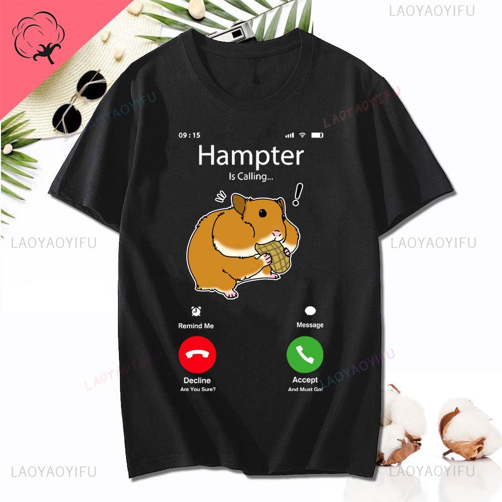 Dank Meme Hamster Staring Front Camera Hampter Calling T-shirt Fashion Cotton Short Sleeve T-shirts Casual Streetwear Unisex Tee Unisex