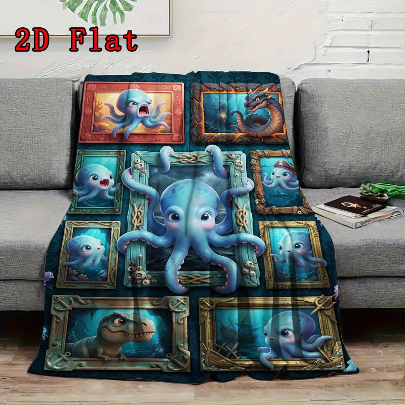 Ocean Creatures Gallery 2D Flat Pattern Flannel Blanket, High quality All Seasons, Home Decor, Warmth and Comfort, Perfect for Christmas Gifts.