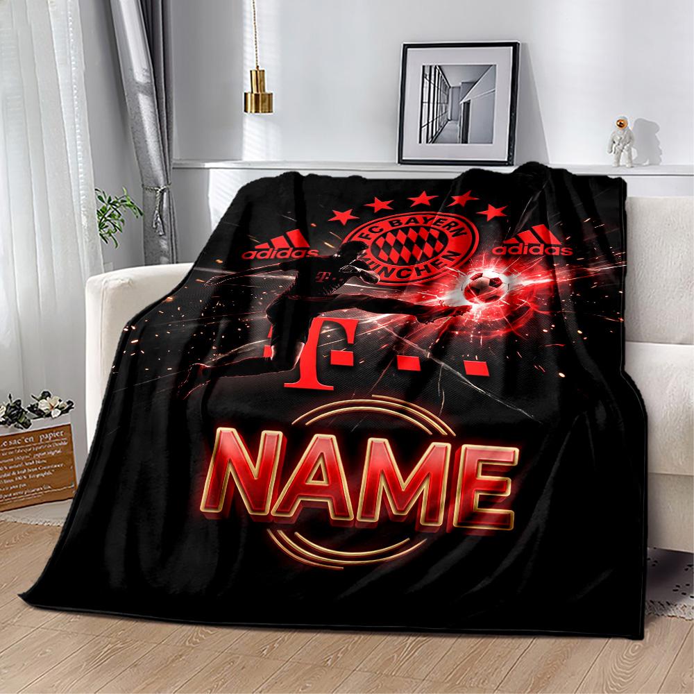 Bayern Munich Print Customize Text Blanket Cozy Personalized Blanket Comfortable Perfect for Couch Picnics Home Decor Living Room All-Season Use