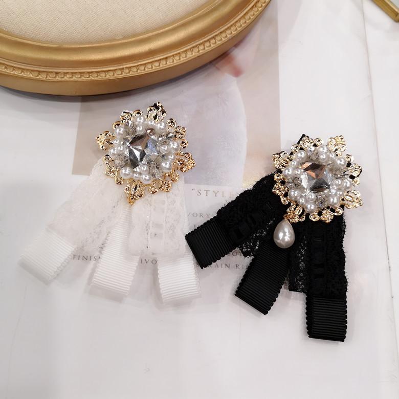 Fabric Bow Tie Brooch Pin Lace Bowknot Cravat Crystal Women 'S Shirt Collar Pins Fashion Jewelry Clothing Accessories