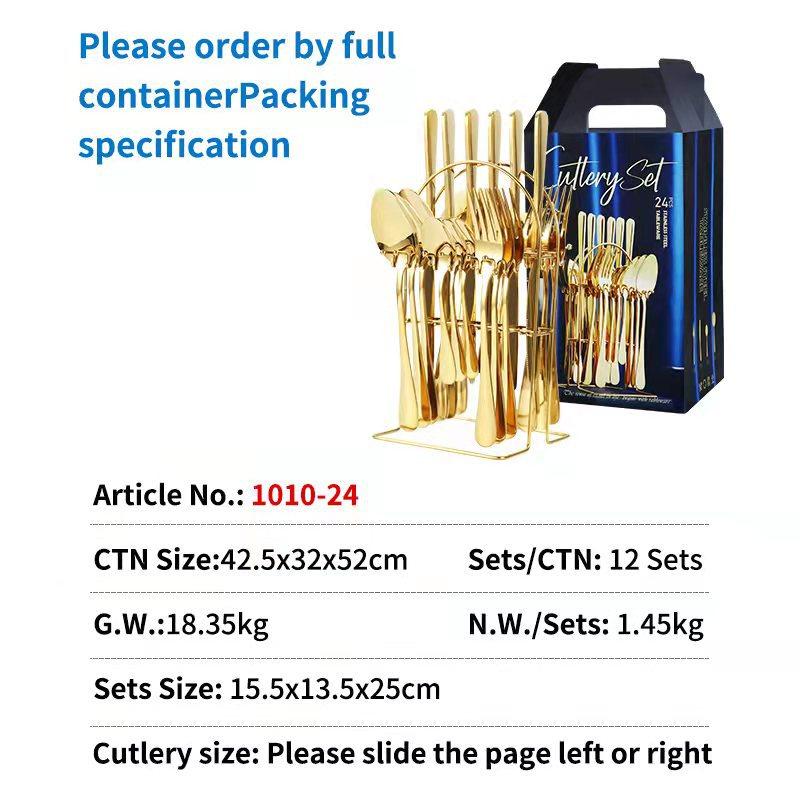 24 Pieces Luxury Tableware Cutlery Set Stainless Steel Tableware Set Gold Tableware Set Knife Fork Spoon Dishwasher Tableware
