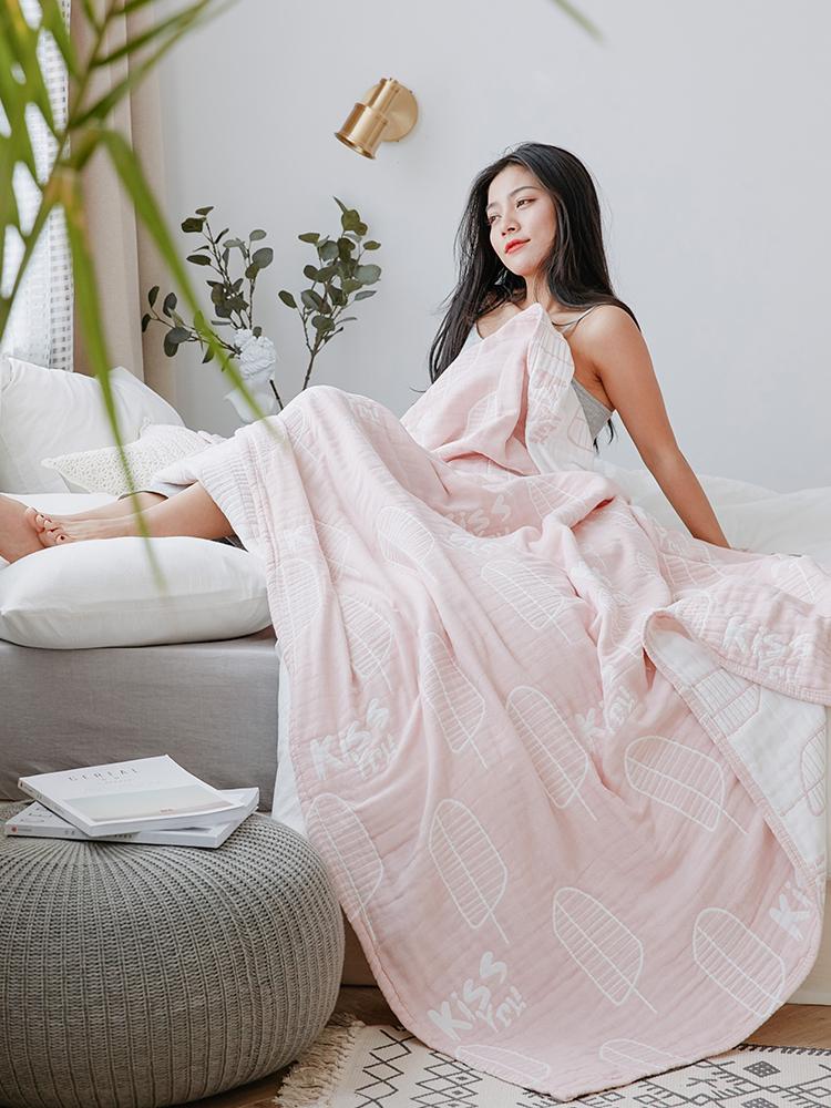 Summer Quilts Cotton Gauze Japanese-Style Decorative Bed Throw Blankets Cover Pink Bedspreads For Sofa Bedding 150*230/200cm