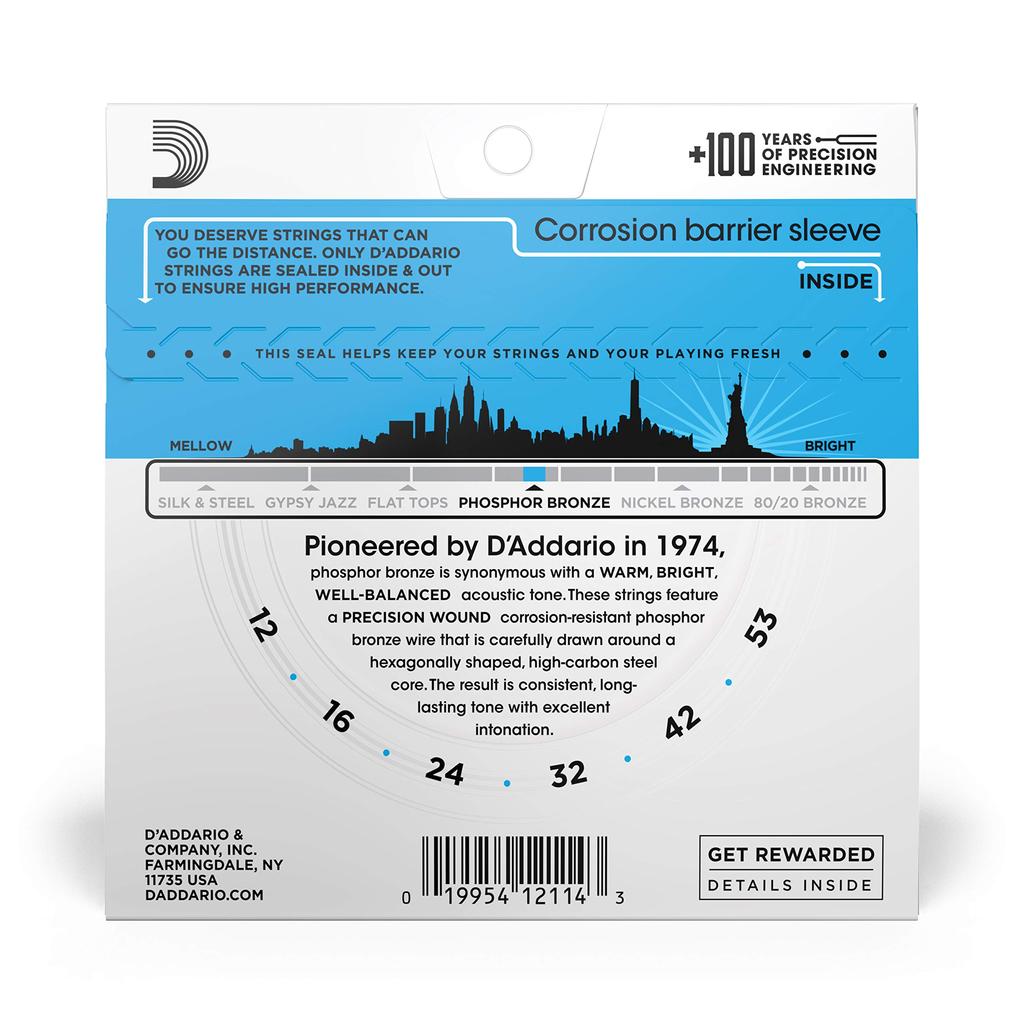 Струны для акустической гитары, фосфорная бронза, светлая EJ16 D'Addario .012-.053 []