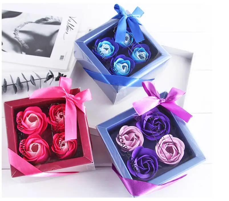 4Pcs/Box Heart-Shaped Rose Soap Flowers Romantic Wedding Party Gift Artificial Flower Decor Health Care Tool Personalized Gift