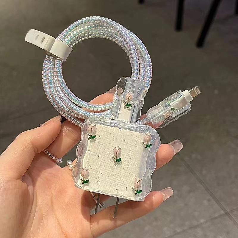 Новая защита зарядки, защита USB-кабеля для передачи данных, защитная крышка для зарядного блока, сборка с розовой кошачьей лапкой, подходит для зарядного устройства iPhone 18/20 Вт