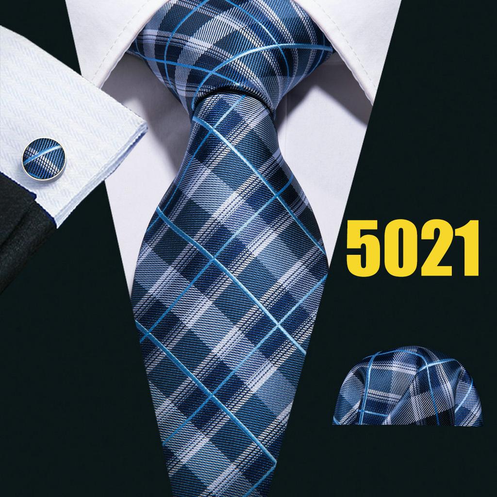 Barry.Wang Mens Fashion Tartan Plaid Ties Hanky Cufflinks Formal Wedding Casual