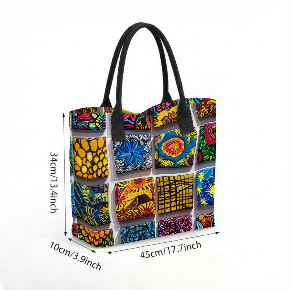 Bohemian Print Canvas Tote Bag Casual Large Capacity Shoulder Handbag for Daily Use