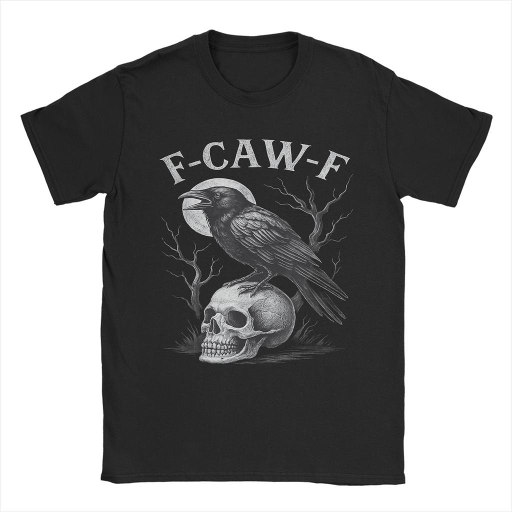 Crow F-Caw-F Funny Black Bird Moon Christmas Santa Hat T-Shirt for Men Crew Neck T Shirts  Short Sleeve Tee Shirt Clothing