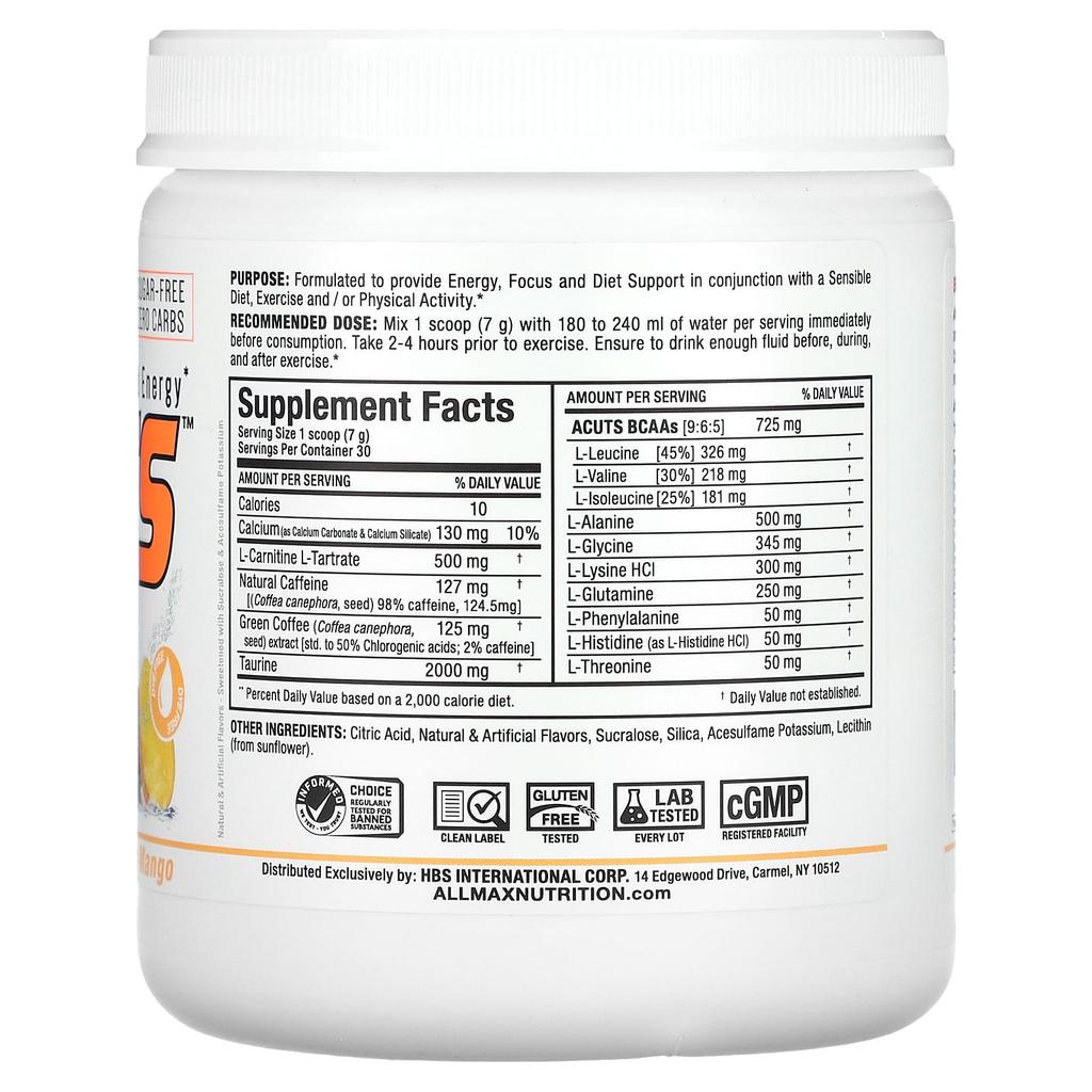 Acuts™, Amino-Charged Energy, Peach Mango Flavor, 210G (7.4Oz)