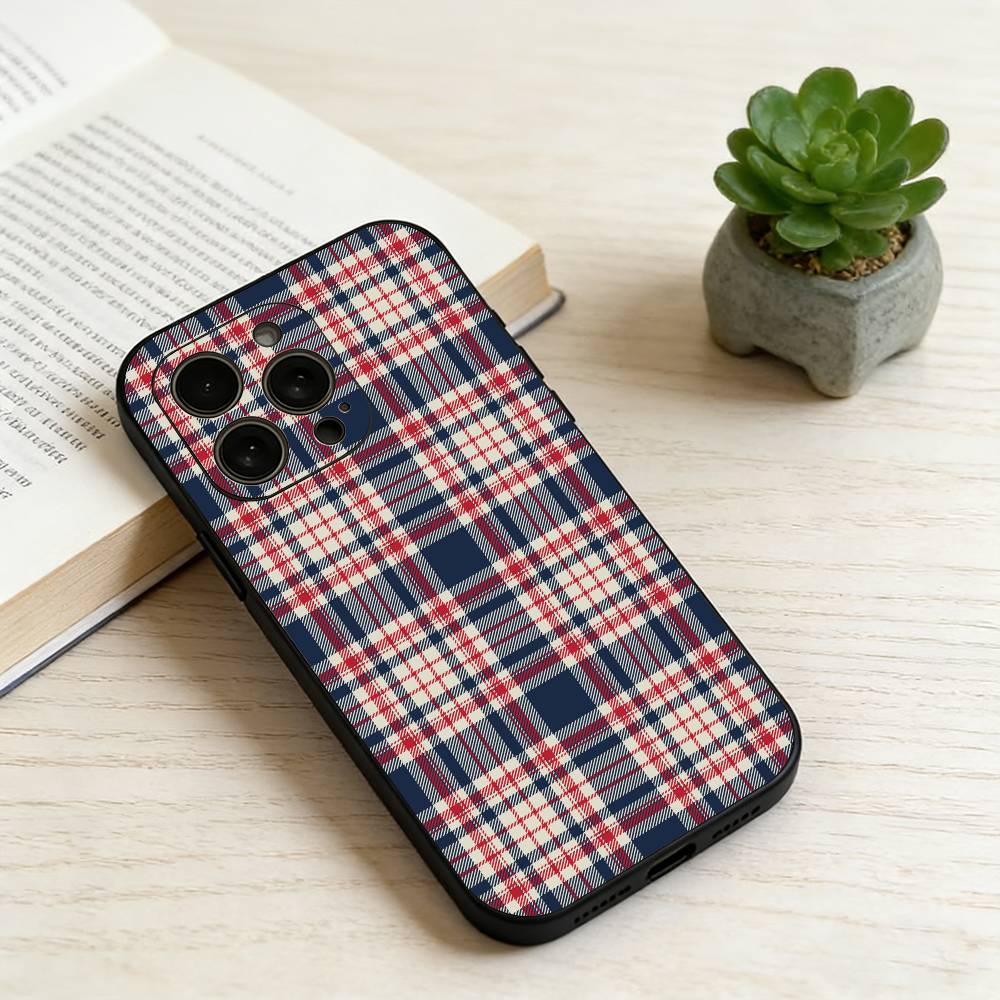 Модный Классический Клетчатый Чехол Для Телефона Для iPhone 17,16,15,14,13,12,11 Plus,Pro Max,XS,Мягкий Силиконовый Черный Чехол