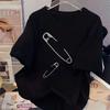 Paper Clip Printing Short Sleeve Women Tshirt Korean Summer Loose Round Neck Solid Color T-shirt Casual Versatile Ladies Top