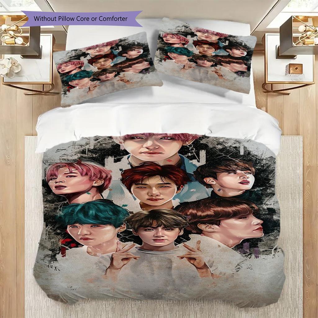 Bt Friends Together Heart Three-piece set (1 * duvet cover + 2 * pillowcase, without core) 2D Flat Duvet cover and pillowcase Bedding set