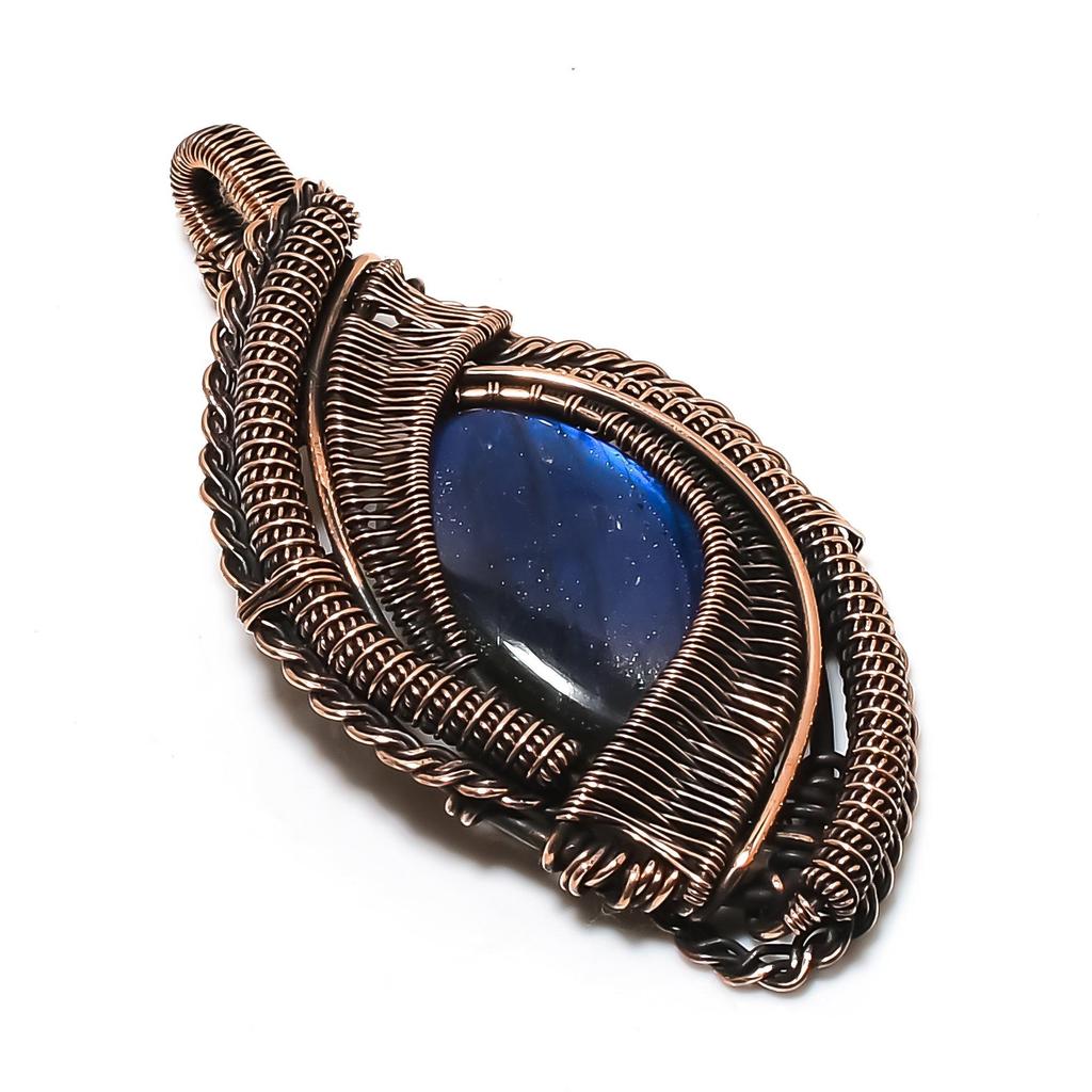 Labradorite Pendant, Handmade Gemstone 999 Copper Wire Wrap Pendant Antique Jewelry, For Gift Copper Jewelry