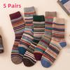 5 пар мужских утолщенных носков в винтажном стиле в этническом стиле, полосатые толстые повседневные носки, зимние теплые носки