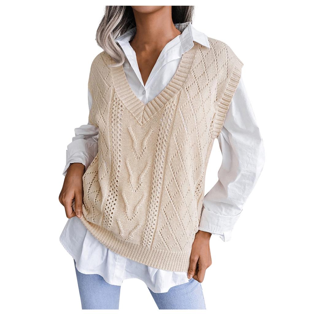 Women V-Neck Casual Loose Knit Sweater Vest