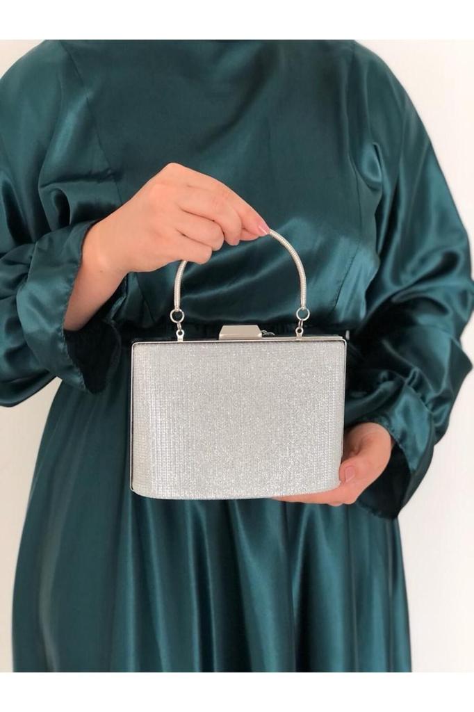 Women's Stylish and Useful Evening Dress Bag Çupra Silver Handled Evening Dress Bag