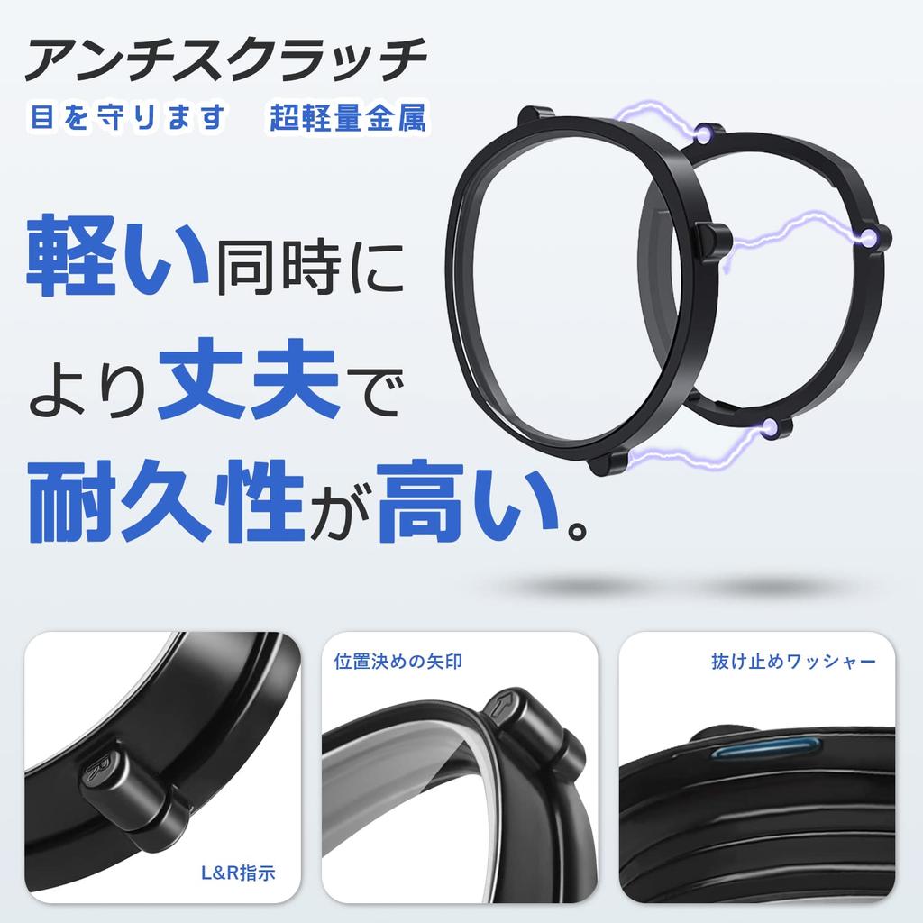 Диоптрические линзы ZyberGears VR на эксклюзивной легкой магнитной металлической оправе VR для линз Quest, блокирующих синий свет (Черный слева, -4.0),