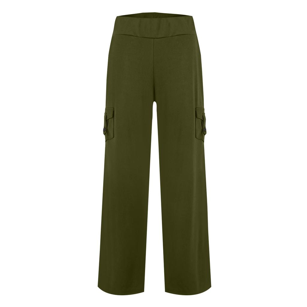 Женские модные однотонные брюки для йоги с эластичной талией и множеством карманов, повседневные брюки