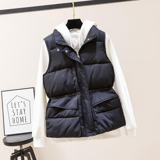 Winter Women Vest Coat Thickened Padded Zipper Closure Stand Collar Neck Protection Sleeveless Solid Color Windproof Heat Retention Outdoor Down Coat