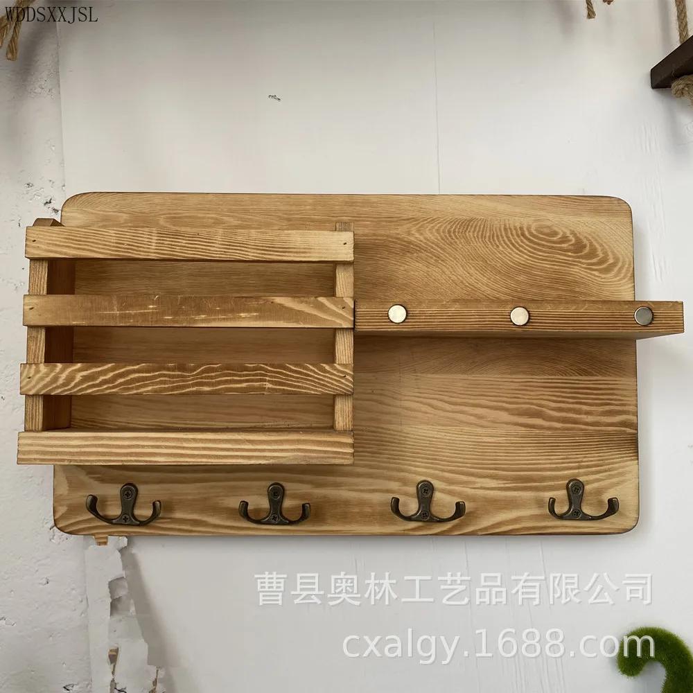 Креативная деревянная настенная полка, многофункциональный крючок для ключей, настенный стеллаж для хранения вещей в гостиной, подвесные полки для дома