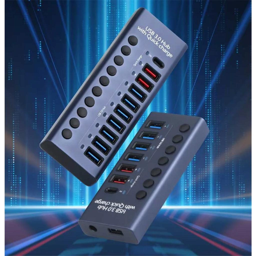USB 3.0 концентратор розетка коммутатор 10 портов концентратор Multi-tap Multi-ports док-станция зарядное устройство несколько источников питания тип C