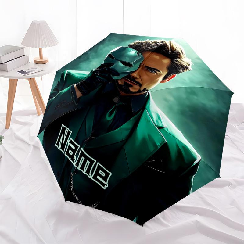 1pc Iron Man Mask Custom Name Automatic Folding Umbrella, Durable Plastic & Iron, Lightweight for Outdoor Daily Use S1230003