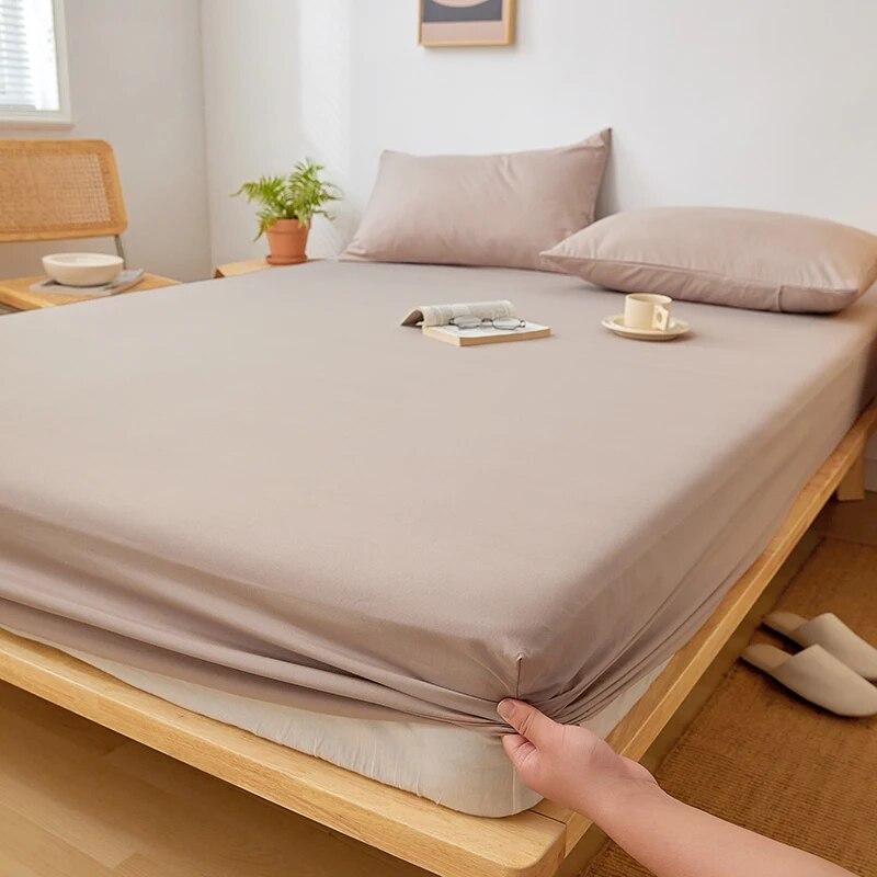 Хлопковая простыня однотонного цвета с эластичной лентой, нескользящий регулируемый наматрасник для двуспальной кровати King Queen 160x200 200x200 см