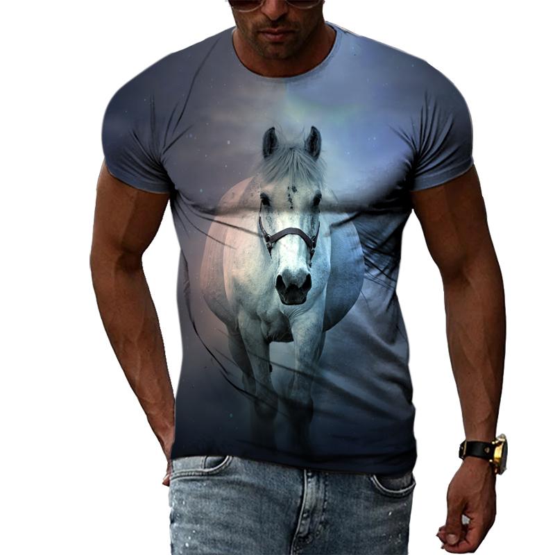Летние футболки с оригинальным дизайном в виде животных и лошадей, мужские модные индивидуальные футболки в стиле хип-хоп с 3D принтом в стиле Харадзюку и короткими рукавами