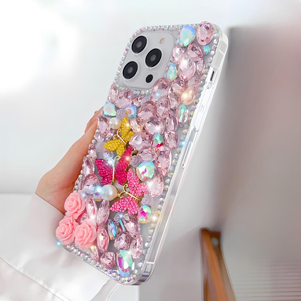Чехол для телефона с блестками, стразами, бабочкой и розой для OPPO Realme 14 Pro Plus 14X 14T 13 12 Lite 4G 5G