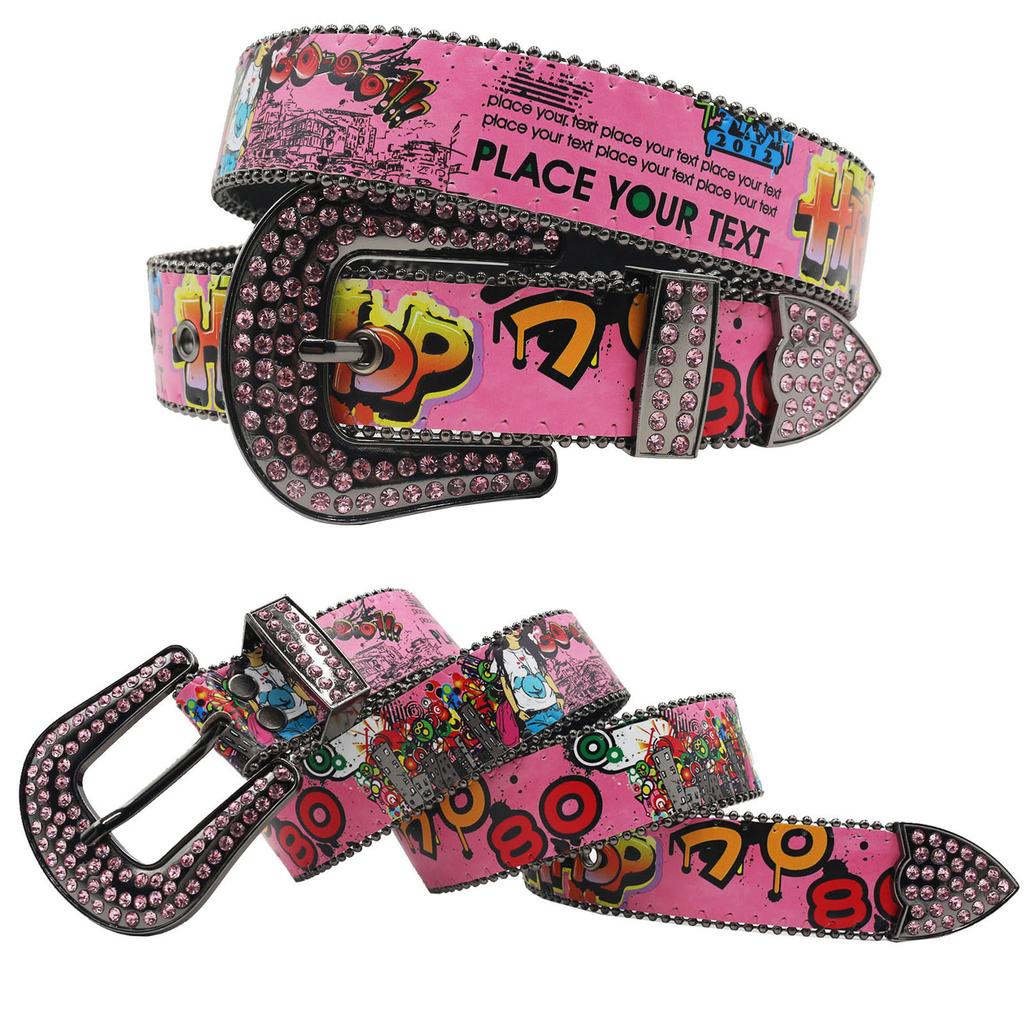Новый богемный принт граффити повседневный универсальный персонализированный ремень ремень со стразами украшение европейский и американский универсальный