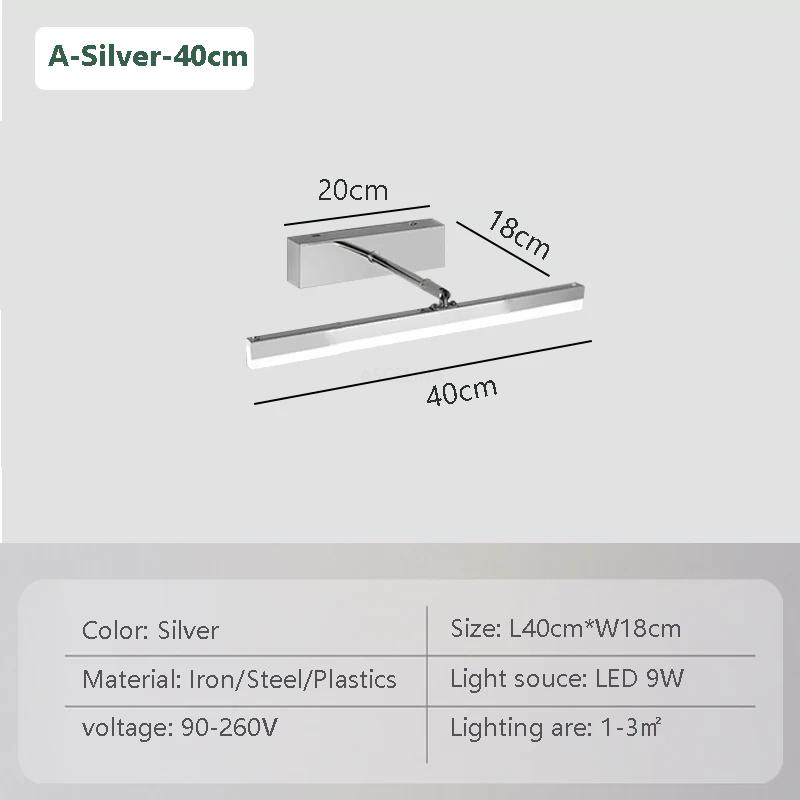 Современный светодиодный настенный светильник 40/50/60/80 см, зеркальный светильник, длинная полоса, серебряные настенные бра, ванная комната, туалет, домашний декор, светодиодное освещение, блеск