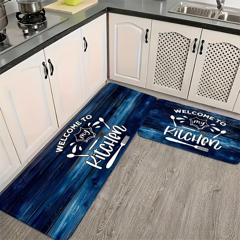 1 шт. Синий коврик для пола с рисунком под дерево, Современный кухонный полиэстеровый ковер, Нескользящий красочный ковер для помещений, Для дома, ванной комнаты, спальни, гостиной, декор