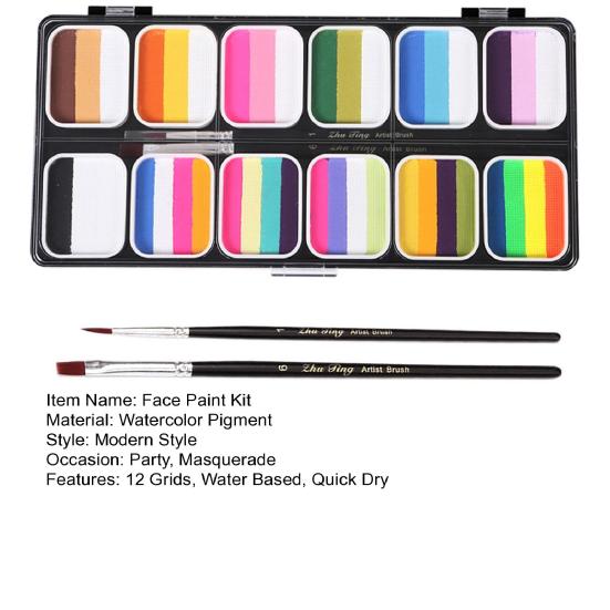Набор красок для лица на водной основе, профессиональная масляная палитра для краски для тела с 2 ручками, набор для макияжа на Хэллоуин, для взрослых и детей
