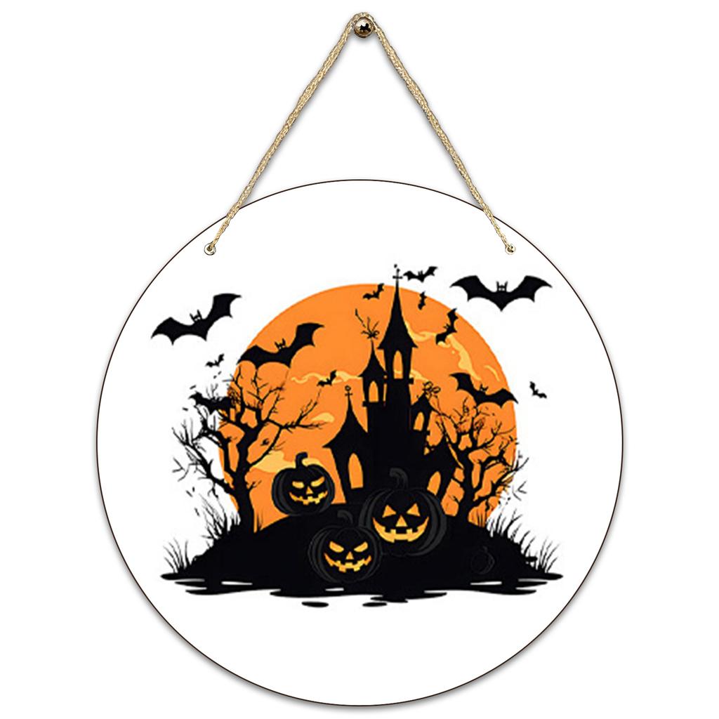 Halloween Decoration Wooden Round Sign Creative Decorative Hanging Tag