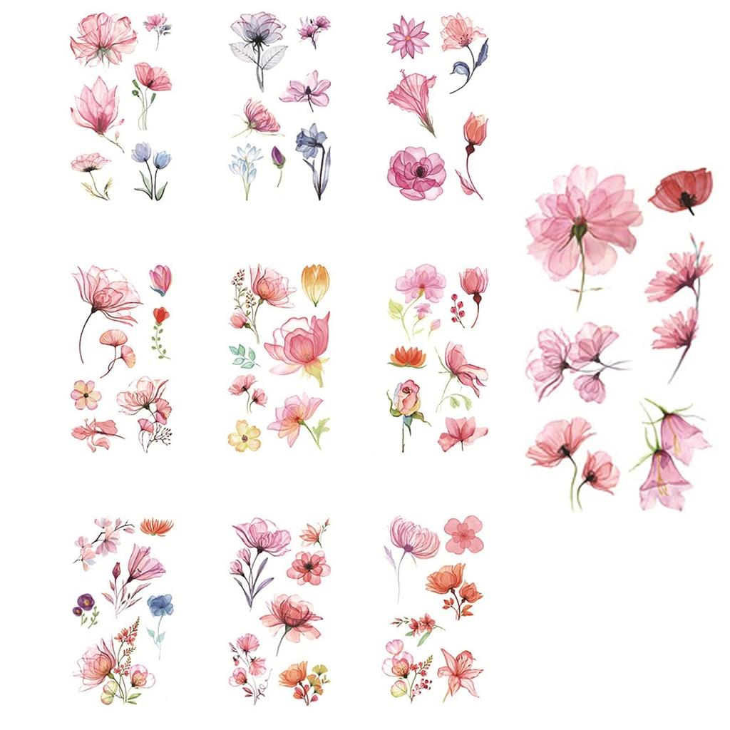10 Pcs 3D Watercolor Lavender Flower Temporary Tattoos For Women Body Art Arm Fake Adults Tattoosticker Waterproof Girls Tatoos