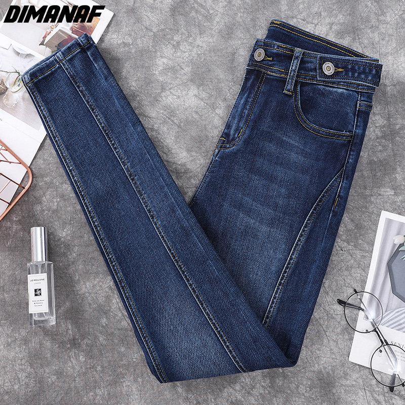 DIMANAF 2024 новые джинсы больших размеров, осенние женские базовые эластичные брюки, свободные повседневные женские модные синие стильные брюки, брюки