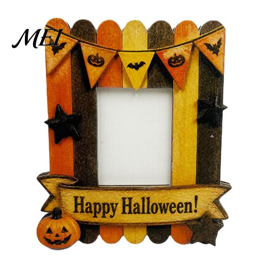 Wooden Picture Holder Halloween Photo Frame, Cute Ghost Butterfly Cat Tabletop Decor Frame with Stand, Sweet Kawaii Pumpkin for Desk Display Slot