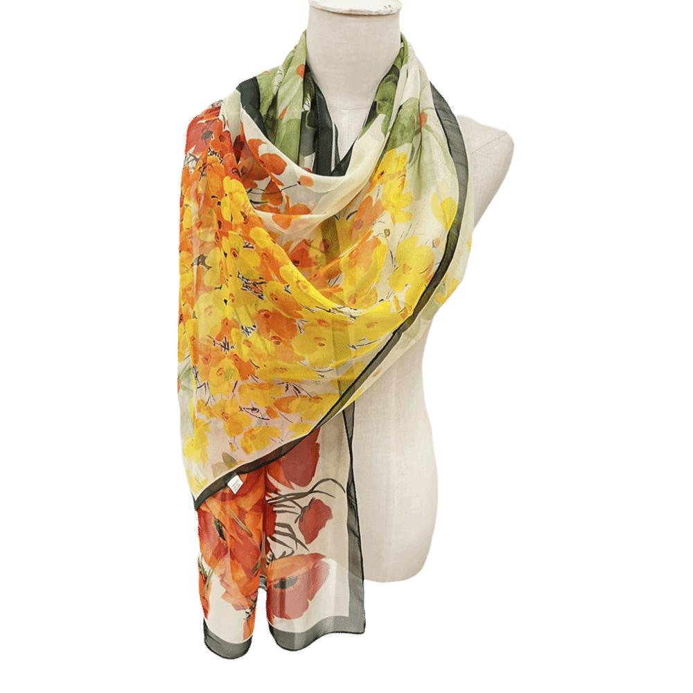 Embroidered Silk Scarf Breathable Long Wraps Summer Beach Shawl for Women