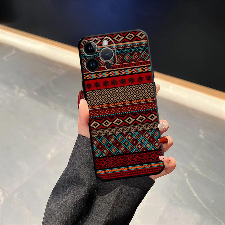 Чехол для iPhone 7 8 17Air 13 12 11 17 Pro Max XS Max XR 15 16 14 Plus Черный Мягкий Чехол для Телефона Ретро Этнический Узор с Тотемами