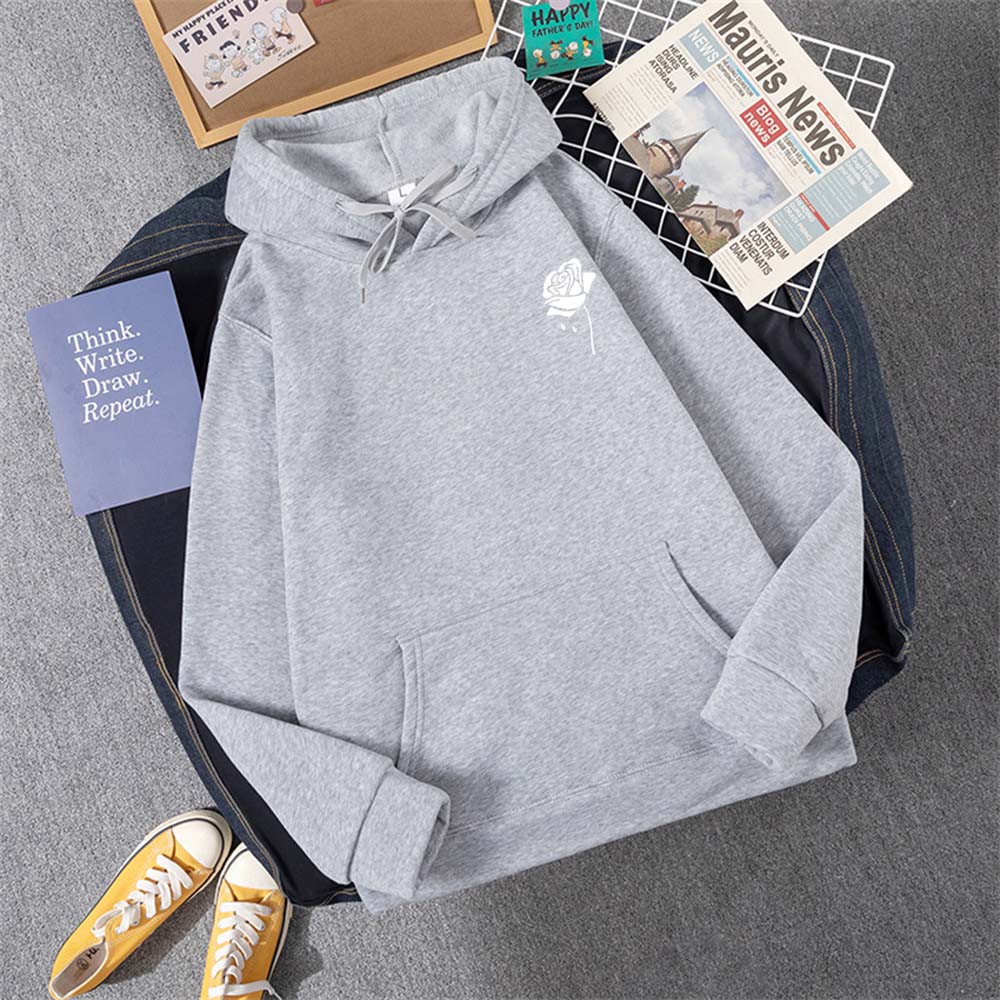 Толстовка с капюшоном с креативным узором Rose, женская, осенняя, свободная, новая, с капюшоном, с круглым вырезом, повседневная, с карманом, флисовая, женская