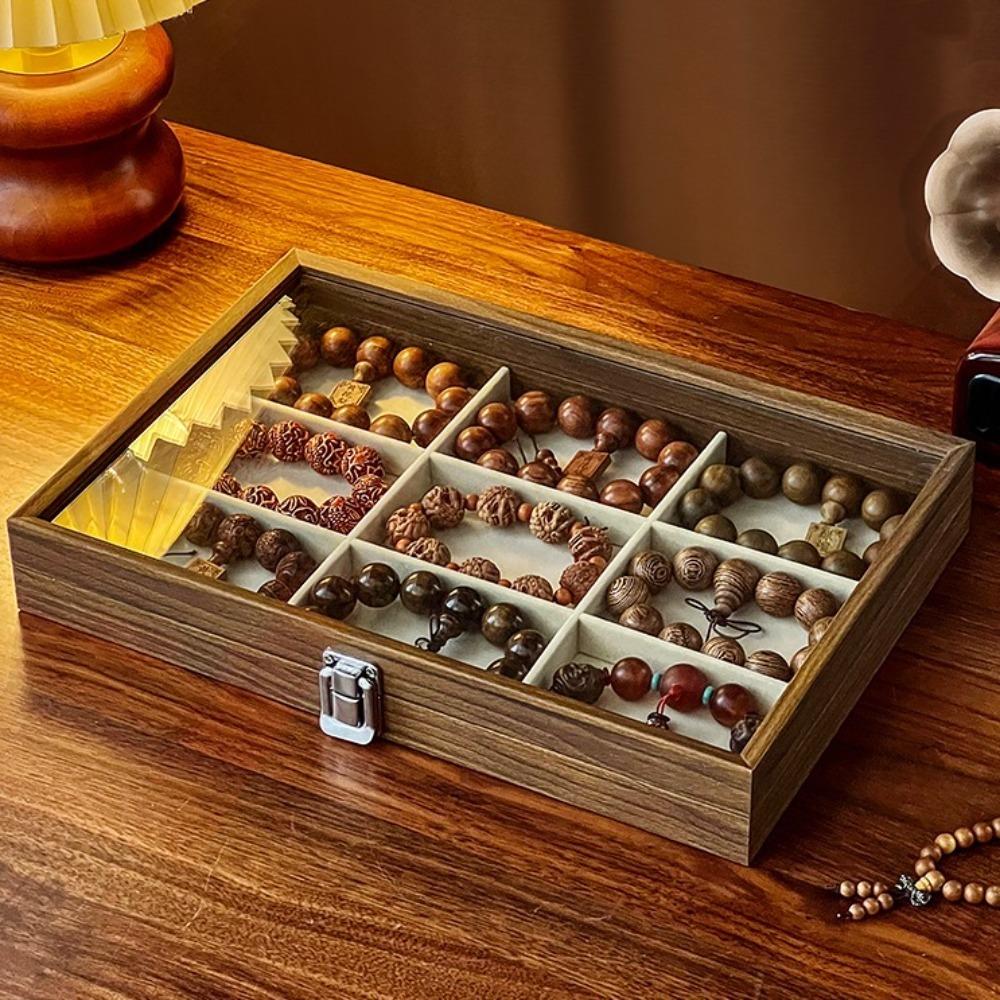 Large Capacity Wooden Jewelry Tray Dust-proof Jewelry Display Box Jewelry Display