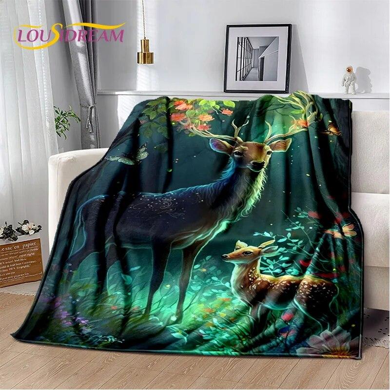 3D Dream Forest Christmas Elk Sika Deer Soft Plush Blanket,Flannel Blanket Throw Blanket for Living Room Bedroom Bed Sofa Cover